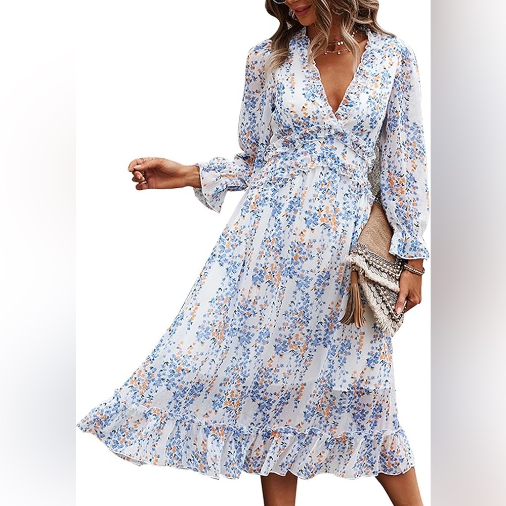 Amazon Long Sleeve Floral Dress in Blue and Orange *Make an Offer or Bundle*